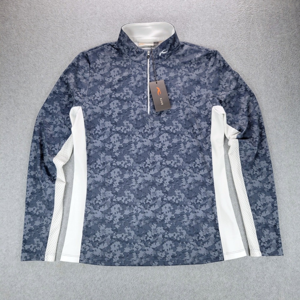 Kjus Sunshine Half-Zip Pullover Womens 40L Blue Camo UPF 50+ Long Sleeve Top